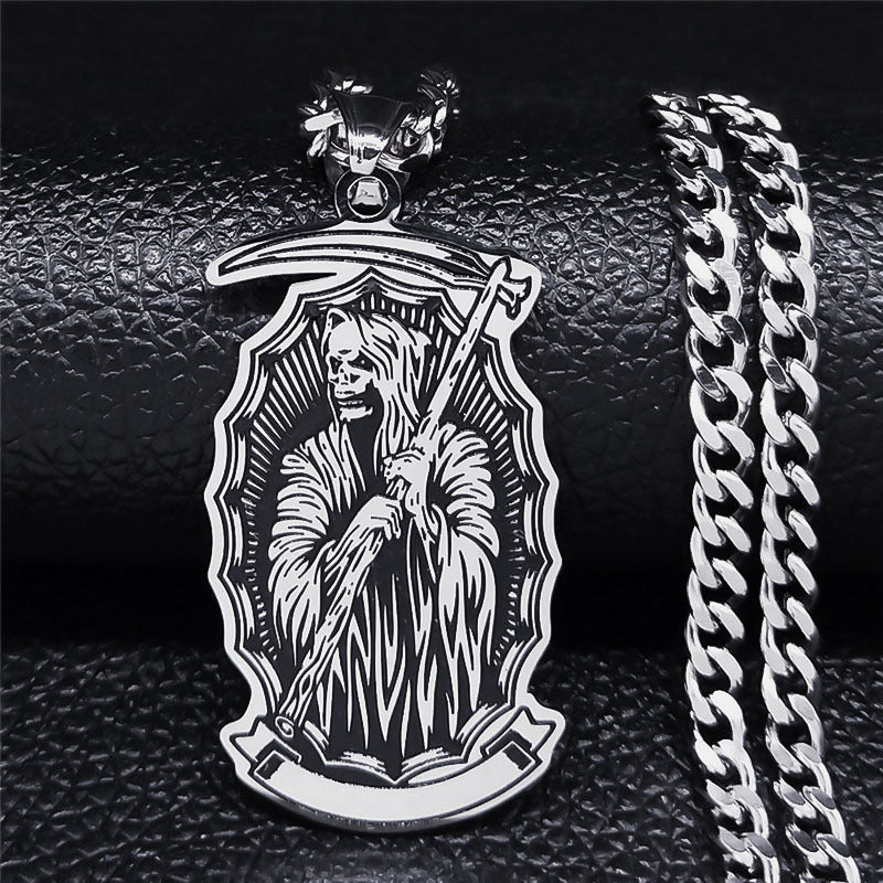 Wholesale Grim Reaper's Scythe Skull Cut Oil Drop Stainless Steel Pendant Necklace